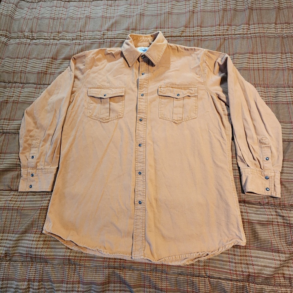 Painted Mesa Pearl Snap Shirt Mens XL Brown Duck Cotton Western Cowboy Ranchwear